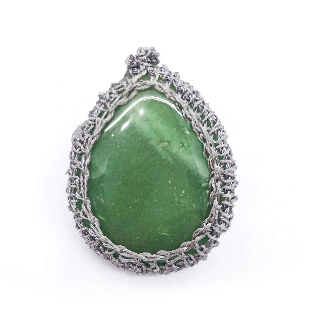 2026 Green Aventurine Hot Selling Teardrop Pendant Chain Hand-made Ethnic Necklace Large Pendant Necklace Natural jasper Necklace