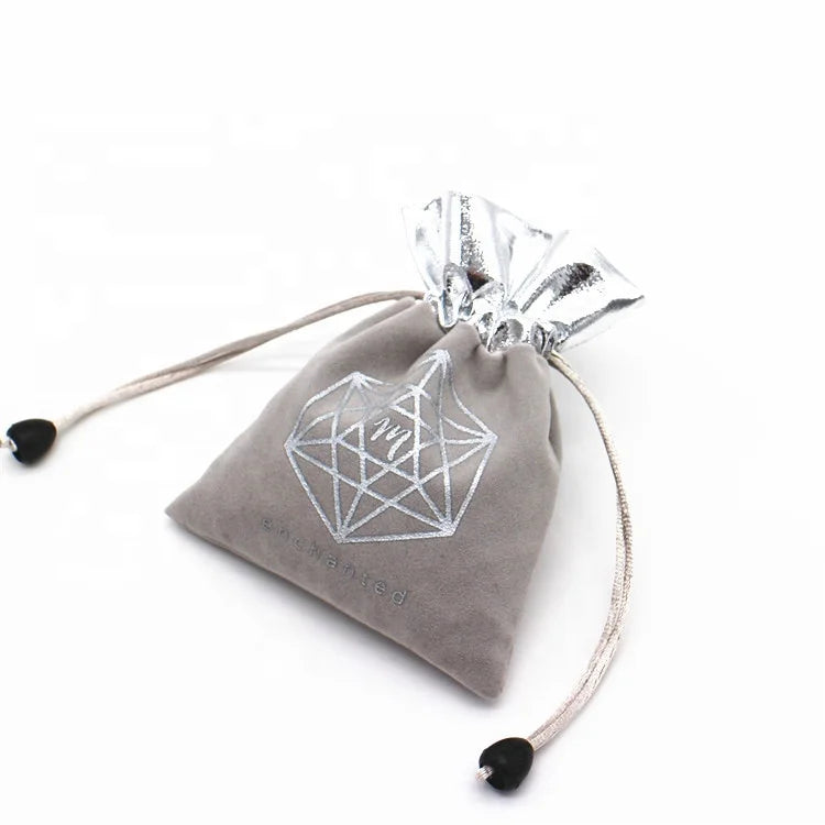 Custom Logo Recyclable Velvet Gift Bags Silk Screen Printed Drawstring Closure Jewelry Packaging Watch Bracelet Storage Free
