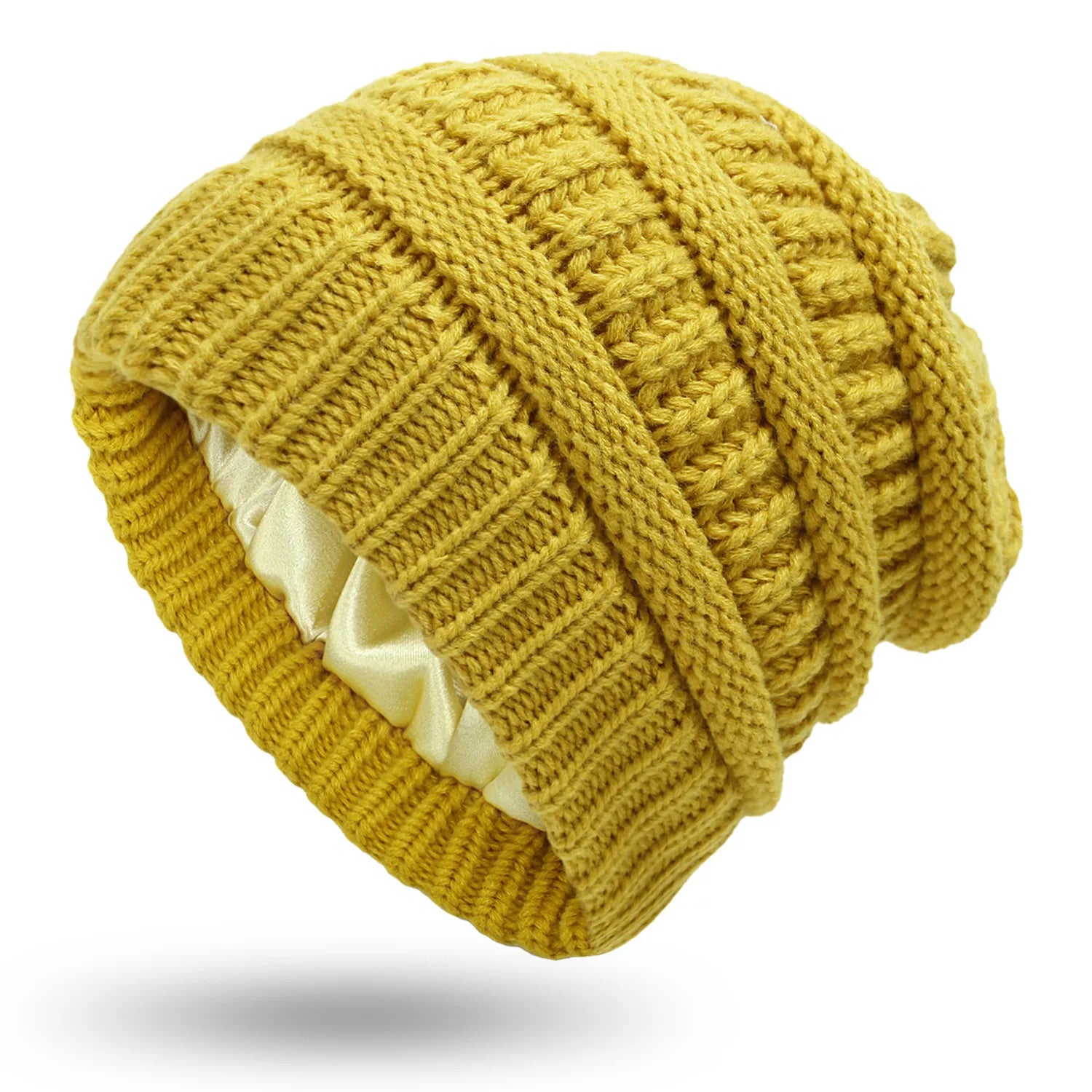 Hot Sale Women's Winter Warm Dress Knitted Hat Fashion Satin Lined Beanie Wholesale for Ladies and Girls