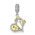 Love You Infinitely Heart Shape Pendant 925 Sterling Silver with CZ for Women Fine Charm Bead Jewelry Bracelet Valentine's Gift