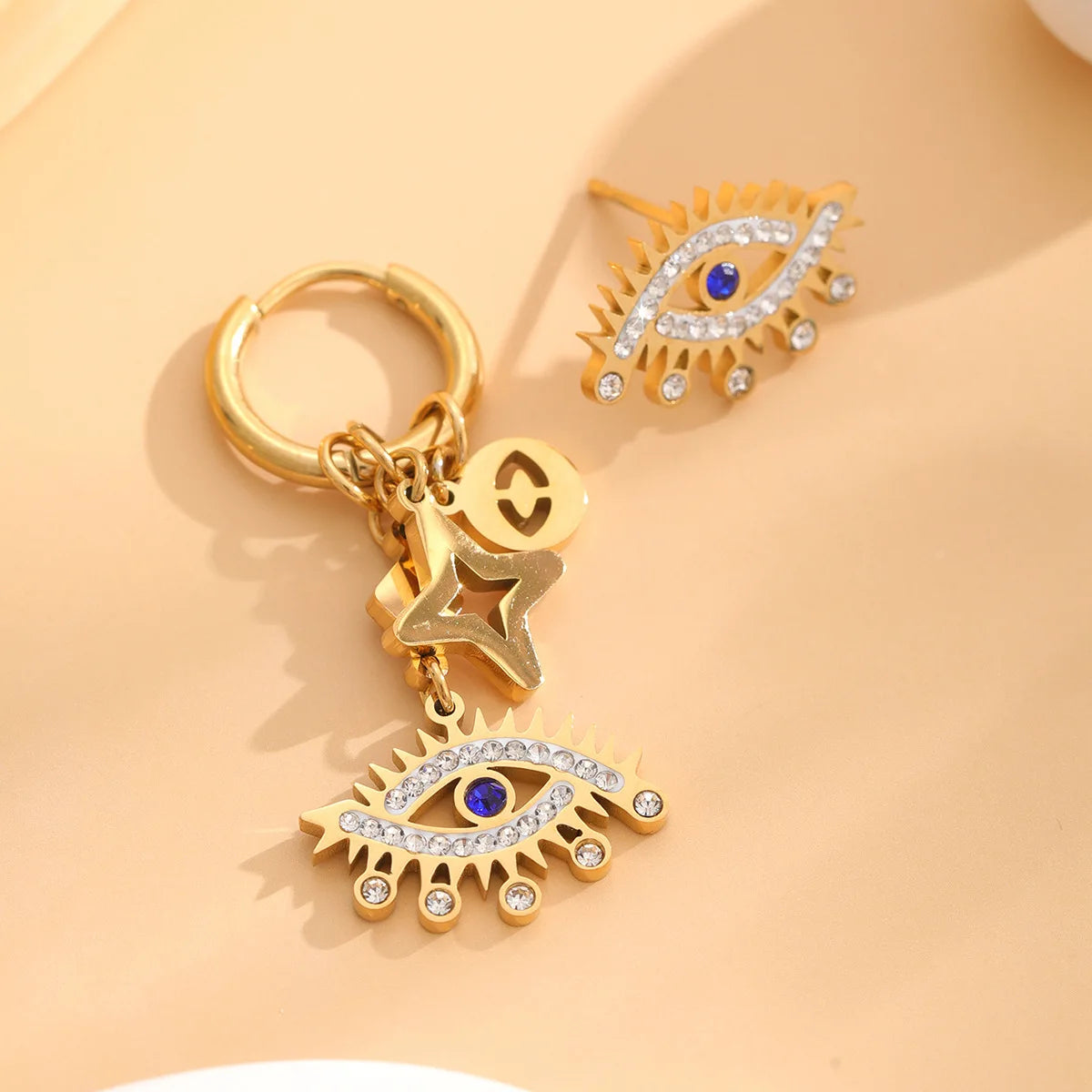 Gold Plated Stainless Steel Demon Zircon Eyes Pendant Earring Luxury Design Evil Jewelry Trendy Style