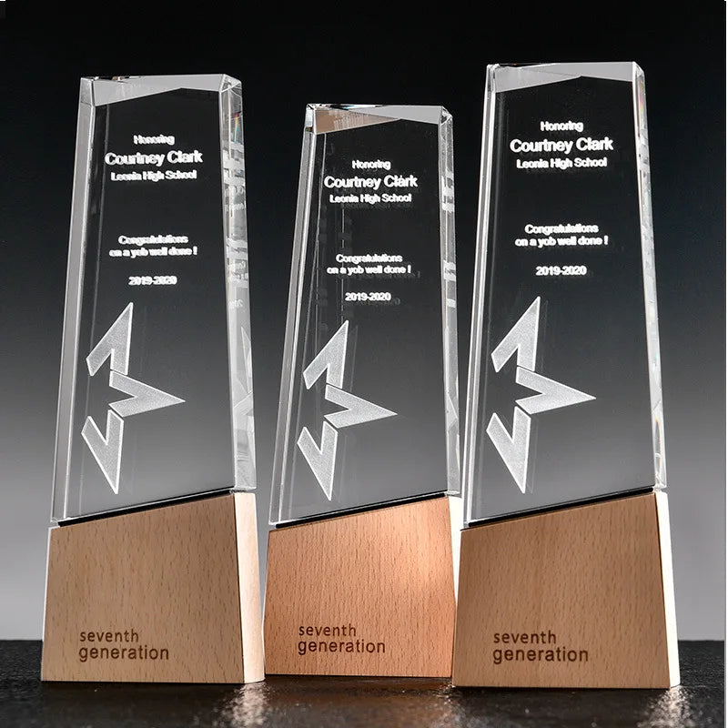 Personalized Plaque Crystal Trophy Award with Wooden Base MH-NJ0222