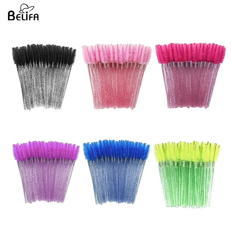 Crystal Shiny Glitter Gloss pink Colorful Travel Disposable Curved Eyelash Cleaning Eyebrow Spoolie Brush Rod Mascara Wands