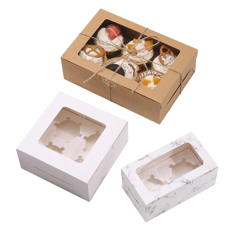 Custom White 6-Hole Cupcake Boxes with Window Valentine's Muffin Holder Containers Embossed Matt Laminated for Bakery Baby Food
