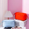 Top Rated Red and Blue Beautiful Puffy Teenage Portable Carry on Nylon Cosmetic Organiser Bag with Pockets