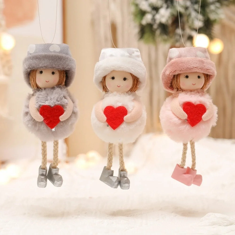 Christmas Decorations Handmade Crafts Plush Angel Figurine Girl Doll Pendant Christmas Tree Hanging Ornaments