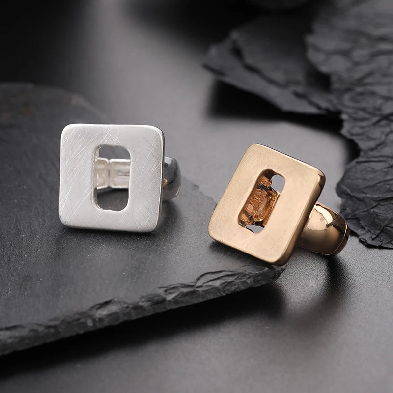 TongLing Elastic String Fashion Jewelry Rings Brushed Surface square Geometric Ring for Woman
