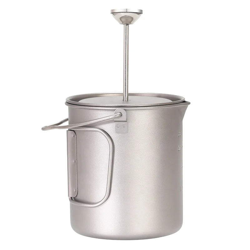 Outdoor Camping Titanium Coffee Pot Water Cup 750ml with French Press Coffee Maker