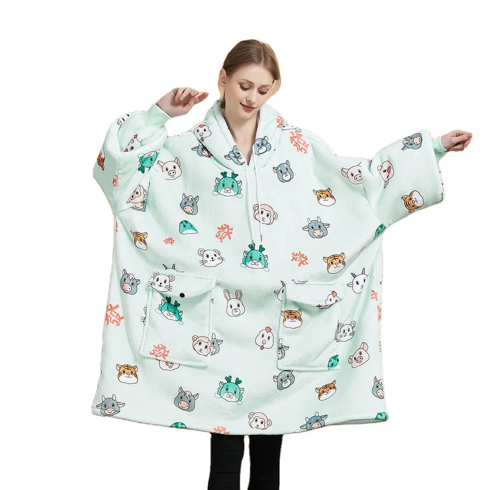 Hot Selling Custom Your Design Printing Blankets Wearable Sherpa Oversized Hoodie Blanket Sweatshirt Blanket Oversized Hoodie