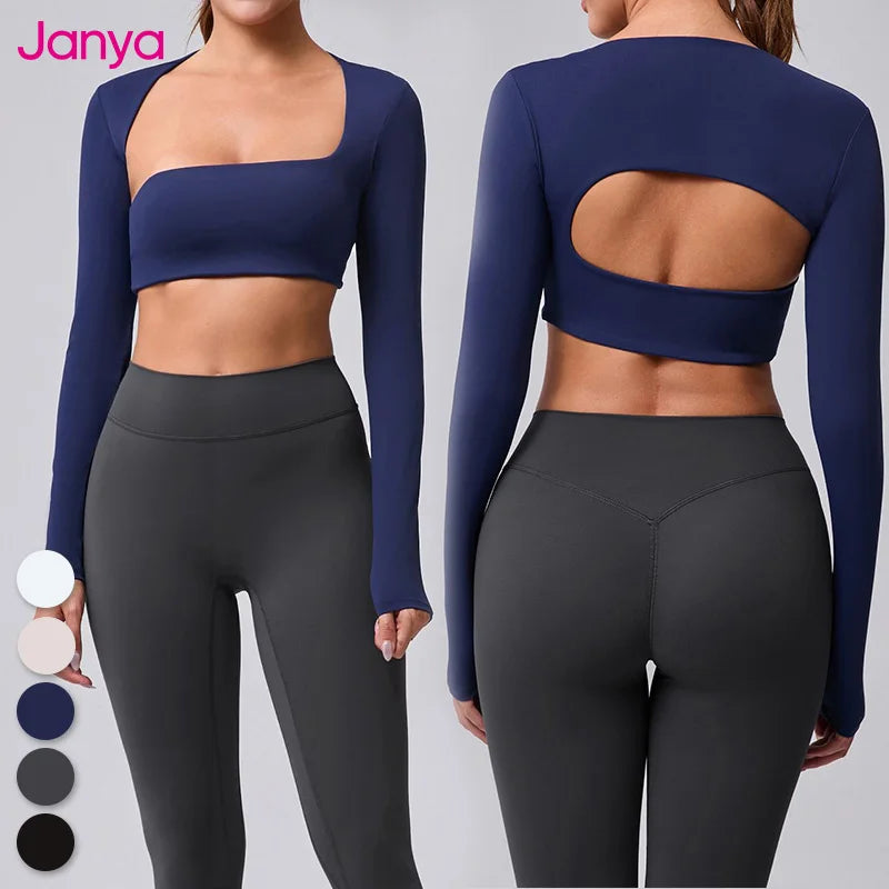 Janya Sports Tops Women Sport Yoga Top for Womens Gym Crop Femme Workout Active Exercise Sexy Activewear Long Sleeve Yoga Top MegaBDM
