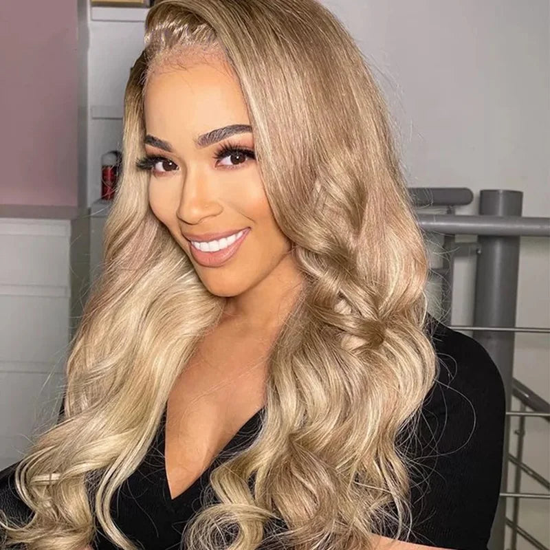 Ombre Blonde  Color 13x4 Lace Body Wave 100%Human Hair Wig Hair Glueless Full Lace Frontal Wig for Women