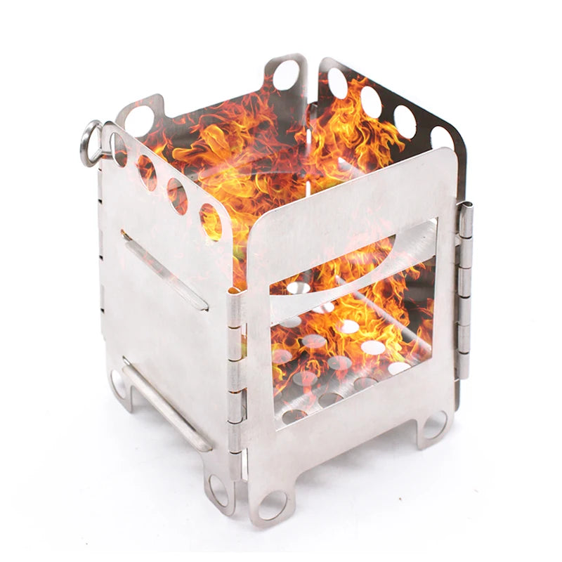 Outdoor Foldable Camping Backpacking Stainless Steel Wood Burning Stove-Lightweight 160g Compact <1L Capacity Easily Start