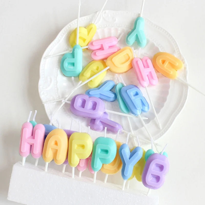 Macaron Colored Letter Candle Happy Birthday Candles Set Baking Cake Candle Party Decoration