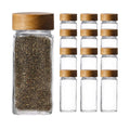 Luxury Clear 12 Pieces 4oz 120ml Small Square Shakers Acacia Wood Glass Container Bottle Jar Set with Screw Lid for Spices