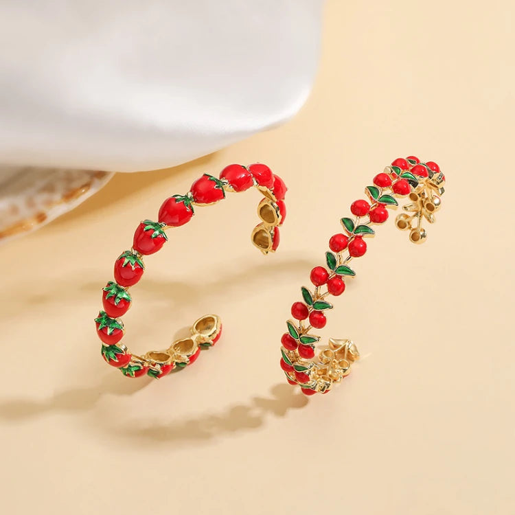 X092 Wholesale Gold Plated Cartoon Bracelet Ladies Cute Colorful Enamel Red Cherry Strawberry Shape Bracelet Bangles Jewelry
