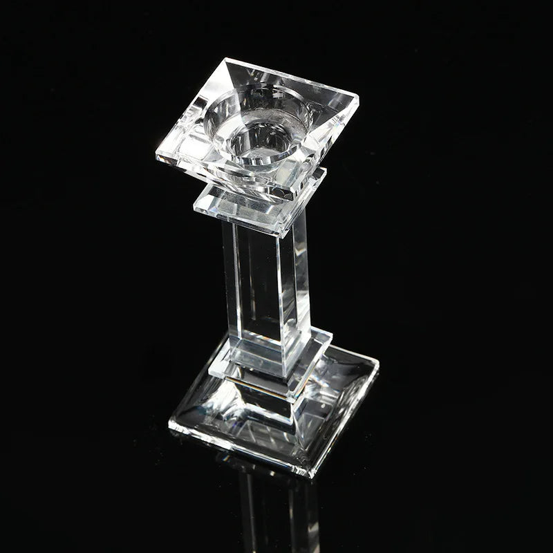 Honor of Crystal Wedding Decoration Candelabra Solid Glass Pillar Candle Stick Holders Clear Crystal Candlestick