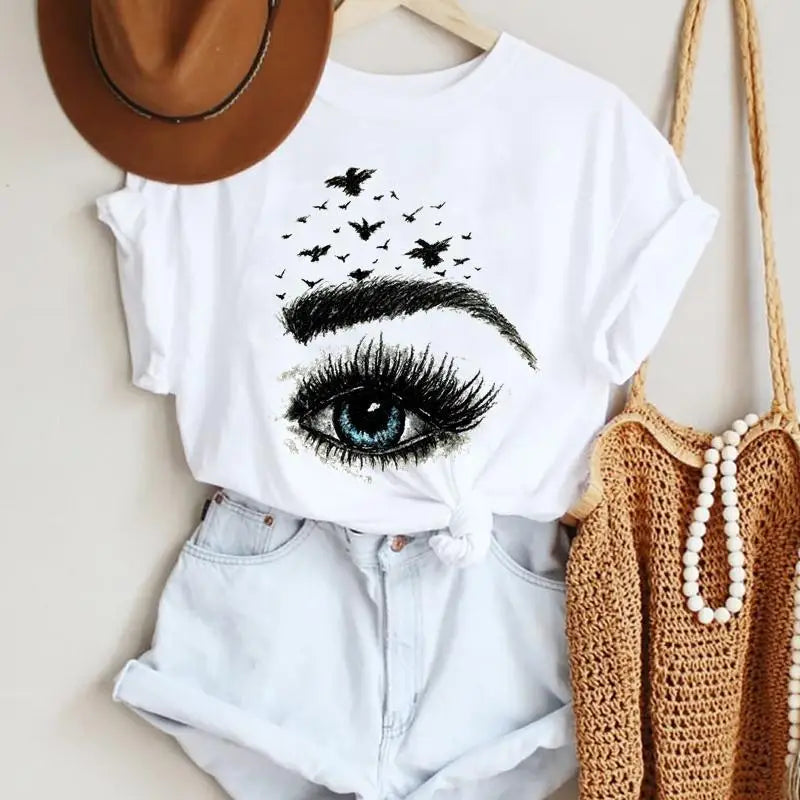 Girls' Custom LOGO Mens Blank T-Shirt Dress Shirts Models Eyelash Baby Short Sleeve Round Neck Pullover Blouse Casual Tee Tops