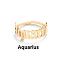 Custom Old English Letter 18k Gold Plated Zodiac Ring Stainless Steel Adjustable Zodiac Constellations Rings