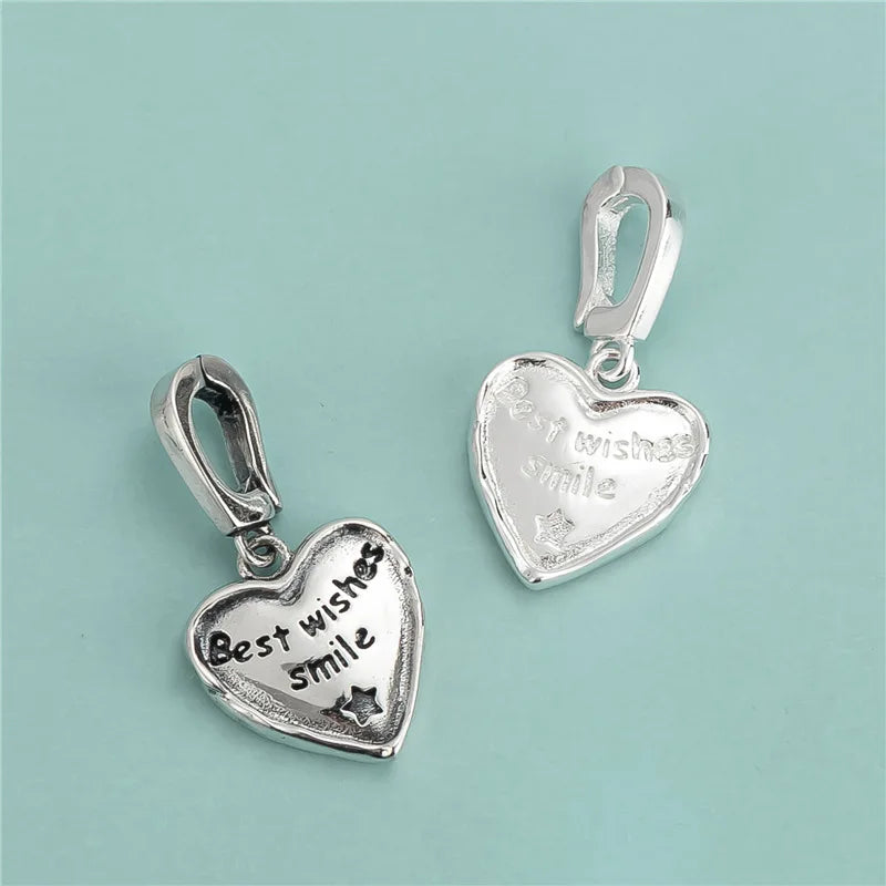 925 Sterling Silver Alphabet Engrave Heart Pendant 12.7mm Love Heart Charms for Bracelets Necklaces Jewelry Making