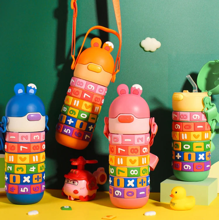 Outdoor 430ml Stainless Steel Cartoon Smart Insulated Water Bottle Kids Leak Proof Vacuum Thermos Cold Performance Cute Gift