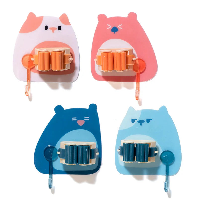 CLBX New Bubble Bear Wall Hanger Strong Non-Trace Adhesive Perforation Free Bathroom Mop Stand Broom Wood Metal Ceramic Leather