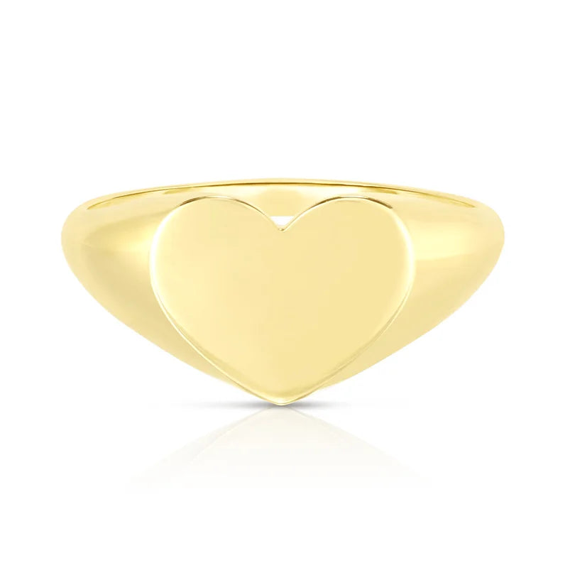 Gemnel Vintage 925 Silver 18k Yellow Gold Vermeil Heart Signet Band Ring Women love Gift