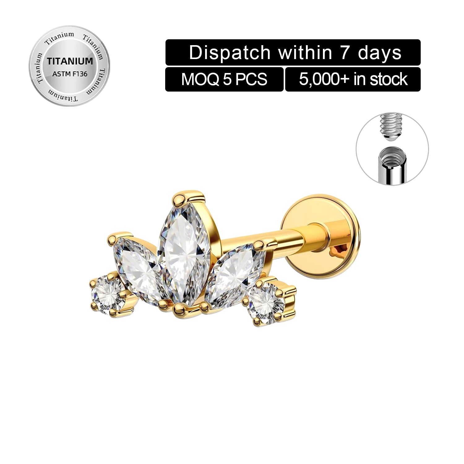 Toposh Hot Sale Children's Wedding Labret Titanium Zircon Body Piercing Jewelry Set 16G Lip Ring Helix Earring Wholesale