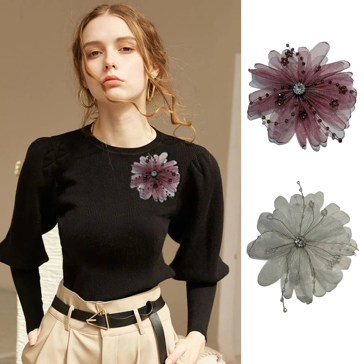 11cm Mesh Crystal Brooch Flower Brooch Handmade Dress Accessories Suit Sweater Coat Pin Flower Brooch