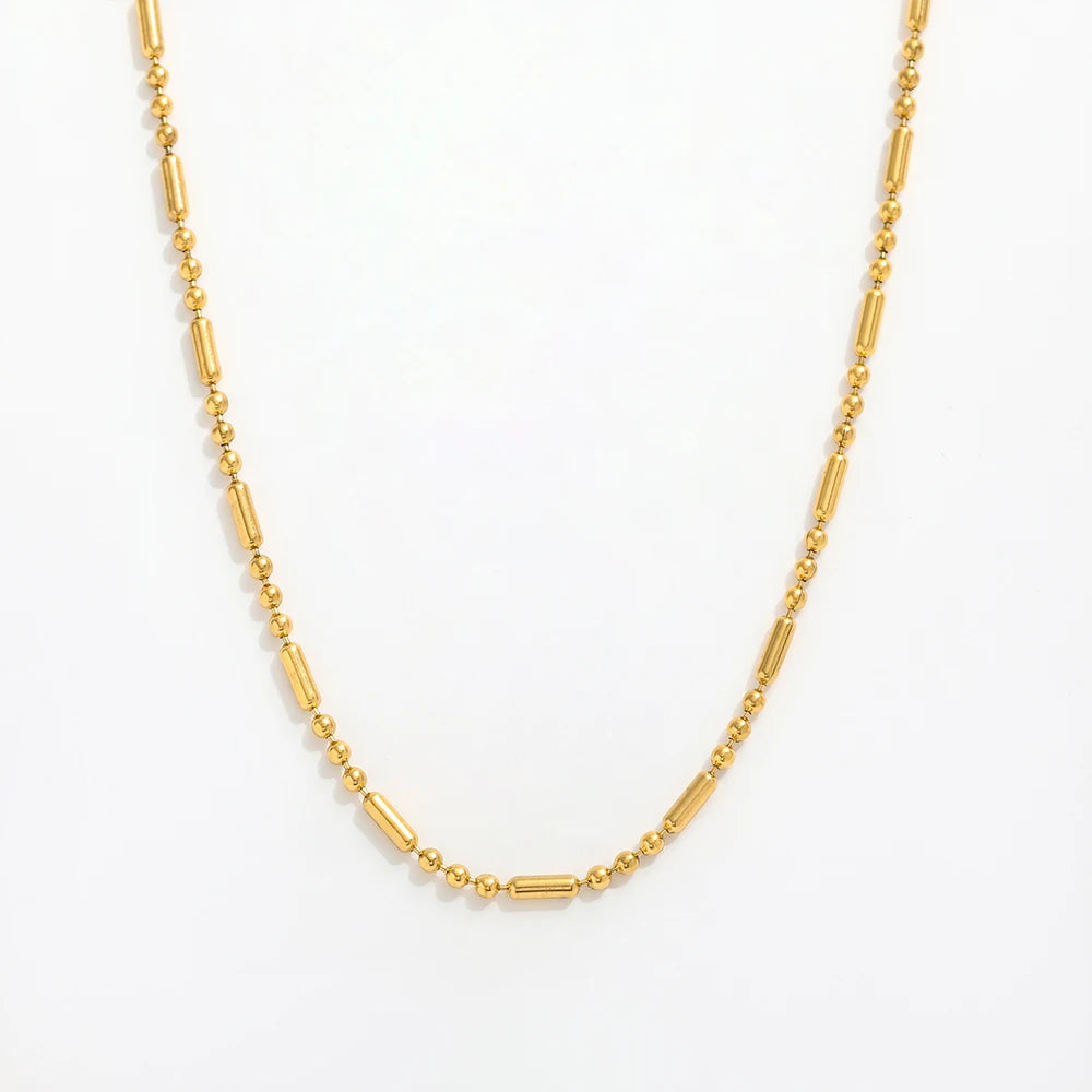 Joolim Jewelry 18K Gold Plated Little Beads Cylinder Mixed Chain Necklace Stainless Steel Jewelry Wholesale