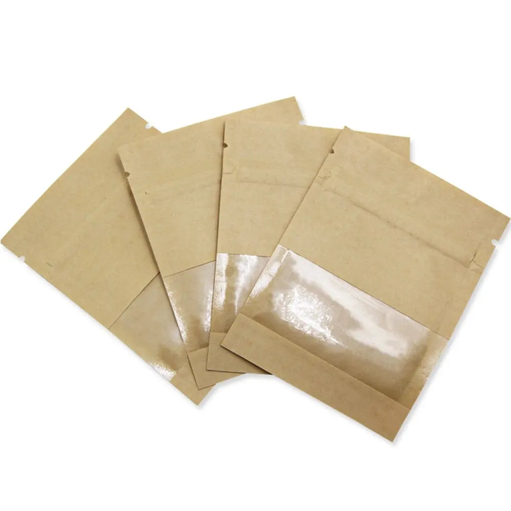 Wholesale Laminated Heat Seal Resealable Zipper Kraft Paper Food Nut Snack Storage Display Packaging Bags with Window