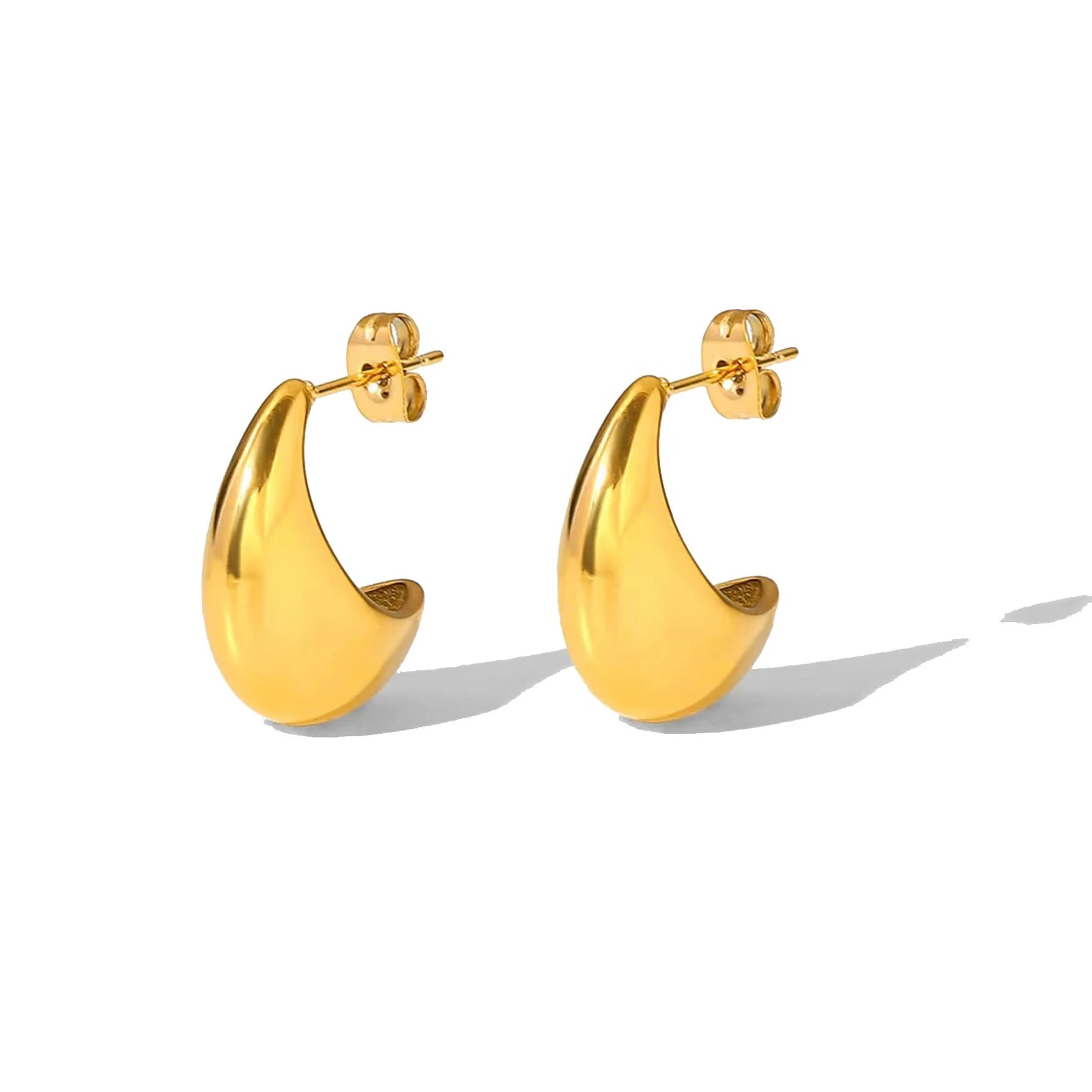 Personalized Jewelry Women Stud Earrings PVD Gold Plated C Hoop Earrings Geometric Stainless Steel Smooth Chunky Hollow Earrings