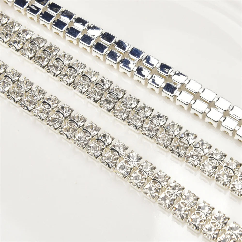 3/4mm Double Row D-shaped Claw Tight Rhinestone Chain Glass Diamond Crystal Trim DIY Photo Frame Shoes Clothing Accessories