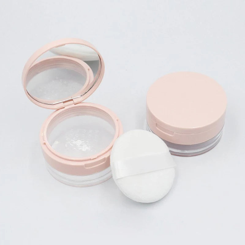Pink Flip Cover Cosmetic Makeup Powder Packaging Container Case Empty Plastic Loose Powder Jar With Sifter