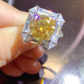 New Arrival Silver 925 Original 5 Carat Brilliant Cut Diamond Test Past Yellow Moissanite Square Ring for Wedding Fine Jewelry