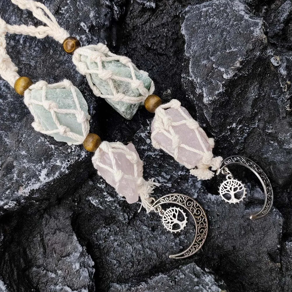 natural gemstone 7 Chakras Colorful Fluorite Quartz Raw Stone Car Hanging Pendant Handmade Rope White Crystal Stone Car Hanger Wall