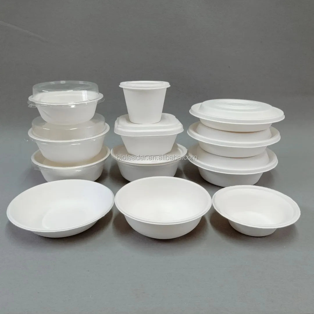 Bioleader Biodegradable Disposable Eco Friendly Compostable Sugarcane Bagasse Fiber Pulp Molding Soup Salad Party Bowl Lid Heat