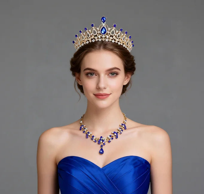 Luxury Rhinestone Tiara Wedding Headband Bridal Crown Necklace Earrings Set for Women Party Valentine's Day Gift