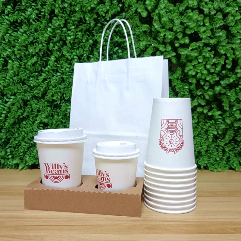 AT PACK Coffee Shop Supplies 1 2 3 4 Cups Kraft Brown Paper Takeaway Kraft Paper Bags for Restaurant Fast Food Take Out Away