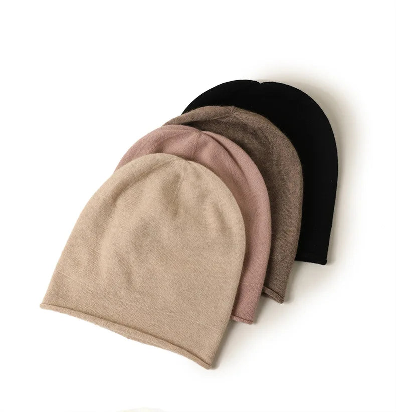 2024 Winter New Style Korea Women Luxury 100% Cashmere Striped Common Knitted Hat Beanie Krown Cashmere Adult
