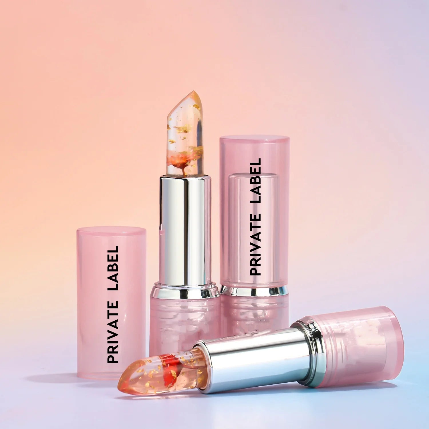 Private Label Color Changing Lipstick with Dry Flower Gold Foil Transparent Stick Temperature Moisturizing PH Lipstick