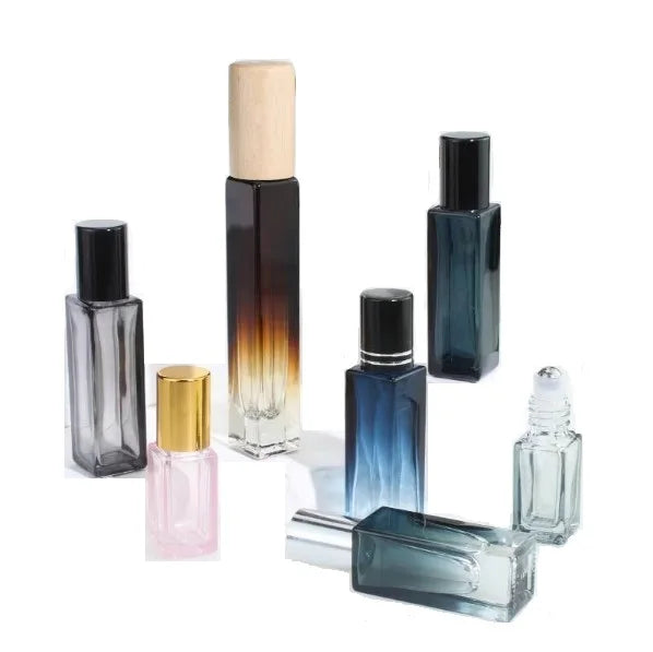 5ml 10ml Square Roller Ball Essence Oil Bottle Amber Blue Green Black Pink Grey Glass Toner Bottle with Roll on Sealing Type