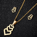 Heart Pendant Necklace and Heart Hoop Earrings Studs Gold Plated Stainless Steel Jewelry Set for Women Girl Valentines Gift