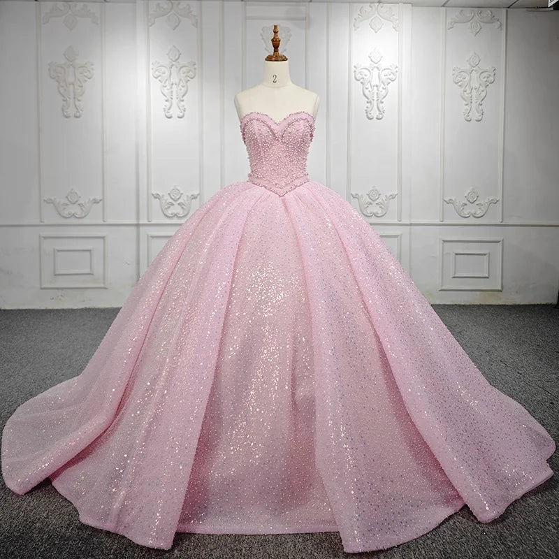 For Jancember 1141 Princess Sweetheart Elegant Pink Ball Gown Evening Party Dresses with Beading Crystal Appliques Eco-Friendly