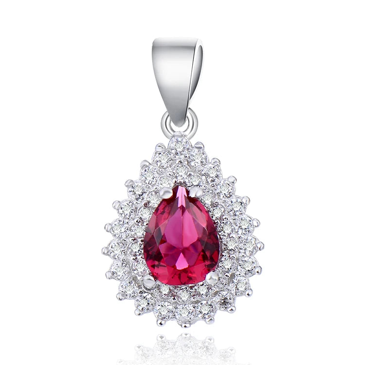 Wedding Jewelry 925 Sterling Silver Pendants AAA Crystal Luxury Pear Cut Ruby Big Stone Pendant Design