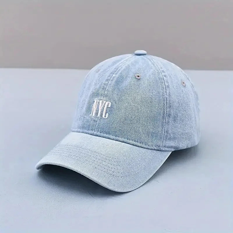 Wholesale Custom Logo Light Washed Denim Breathable & Waterproof Sporty English-Embroidered Unisex Baseball Cap