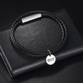 Zhongzhe Jewelry Custom Double Braided Leather Rope Medallion Pendant Women Man Bracelet DIY logo Stainless Steel Bracelet