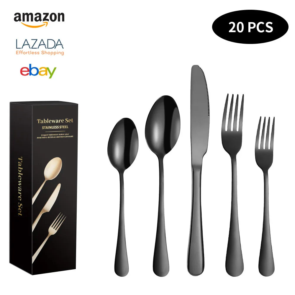 Customized Box Logo Fine Polishing Stainless Steel 18 0 Blue Kitchen Tableware Cutlery Flatware Box Gift Set 20 Piece