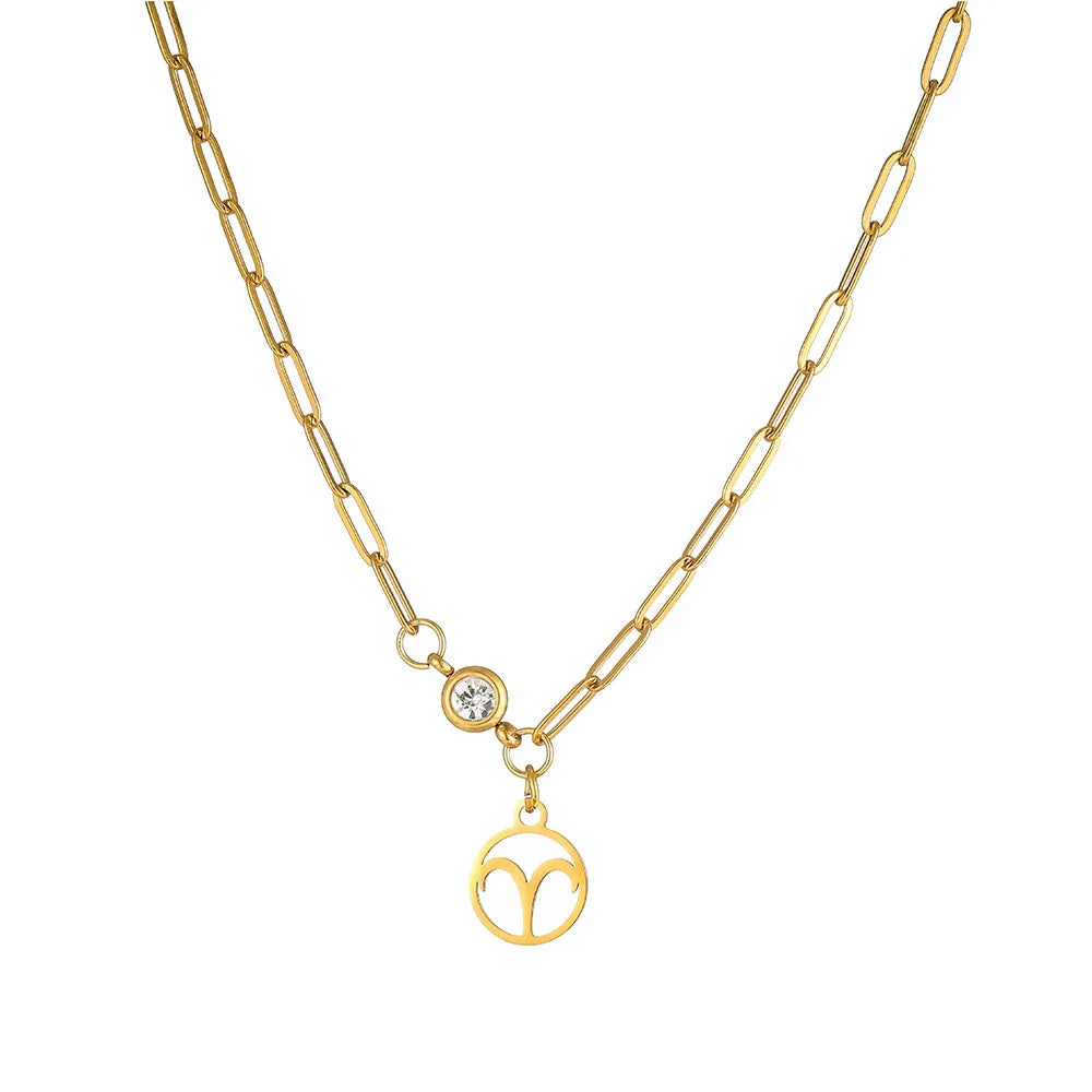 Beimai OEM Necklace 18k Gold-plated Stainless Steel Birthstone Zodiac Necklace