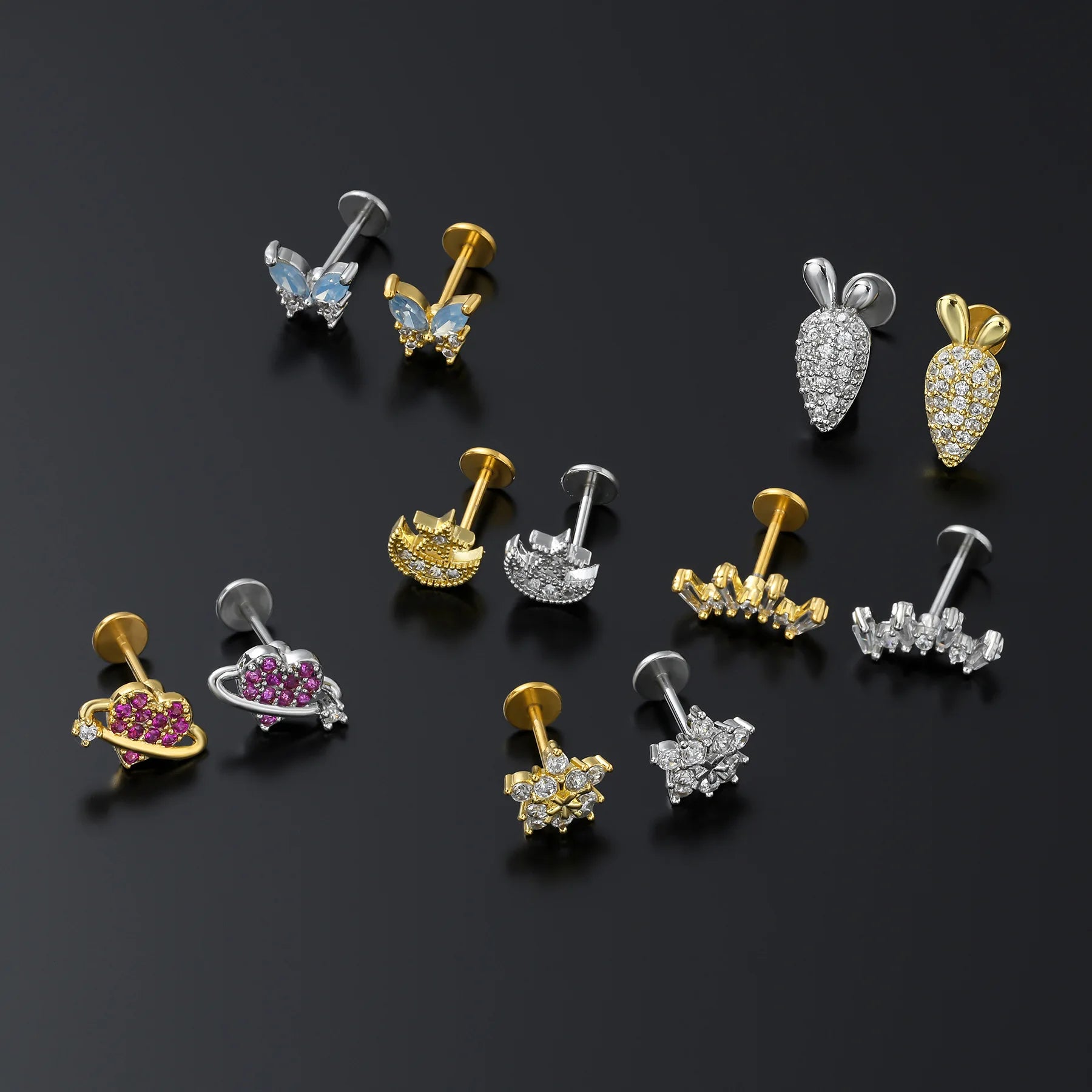 16g Flat Back Upper Helix 18k Gold Threadless Conch Earrings Surgical Steel Internally Threaded Top Lip Fashion Piercing Jewelry