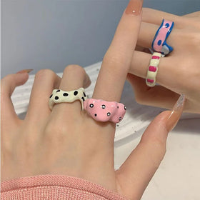 SC Jewelry Girls Cute White Blue Pink Wave Point Open Ring Funny Irregular Geometric Colorful Enamel Ring for Women
